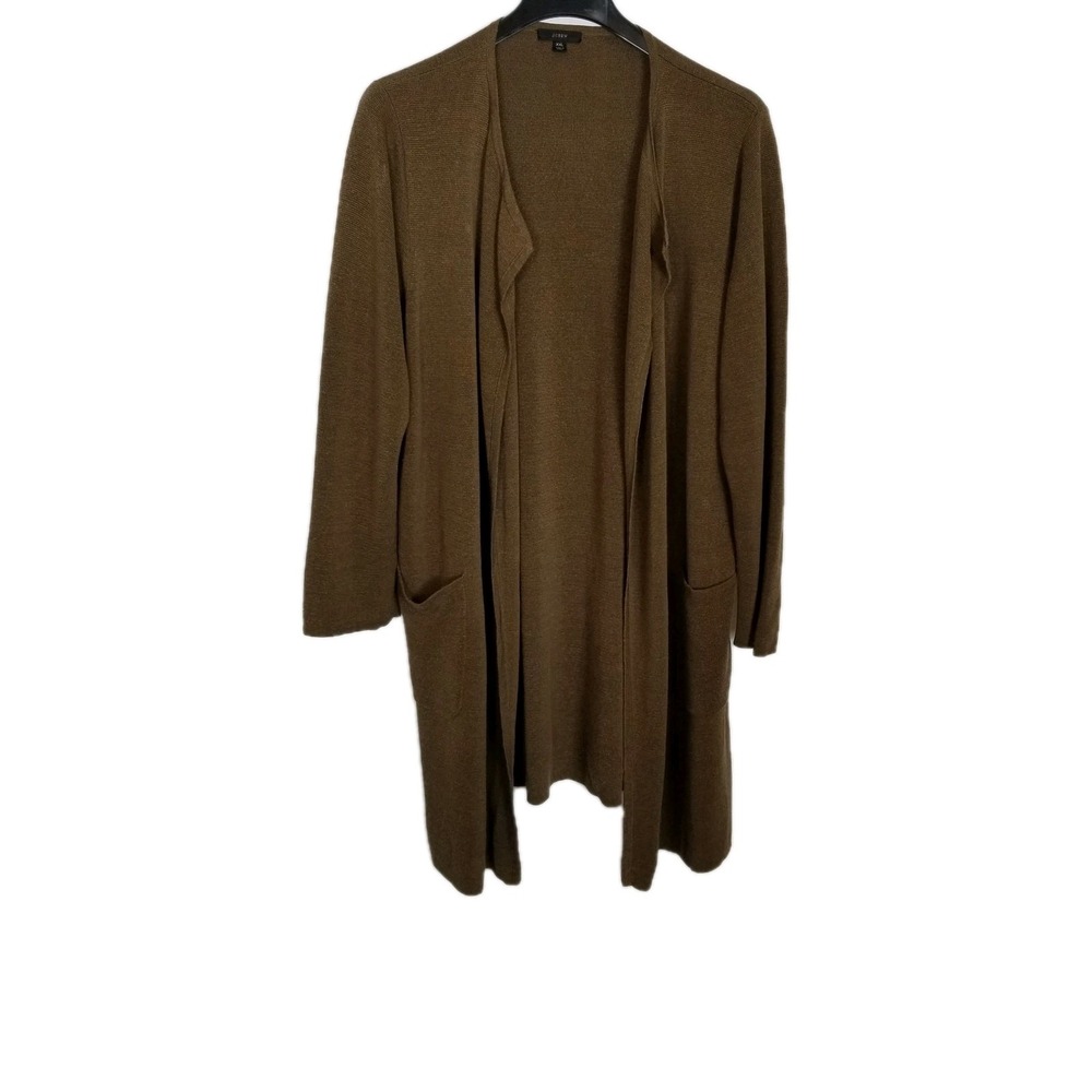 J.Crew Women Sweater Cardigan Sz 2XL Juliette Collarless Linen Blend Brown Long
